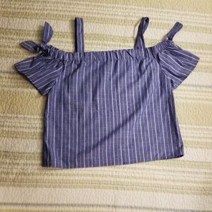 Linen striped blue & white off the shoulder top